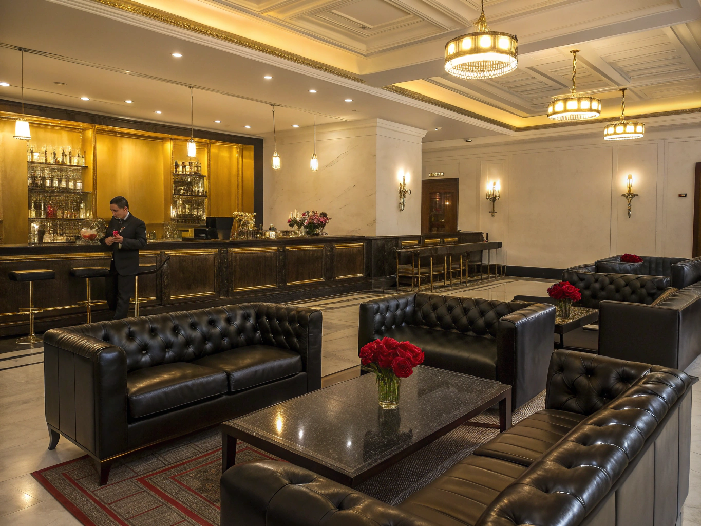 Sophisticated lounge bar with minimalist design and ambient lighting